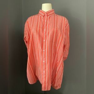 VINTAGE ● Yves Saint Laurent ● Orange and White Striped Button Down Shirt